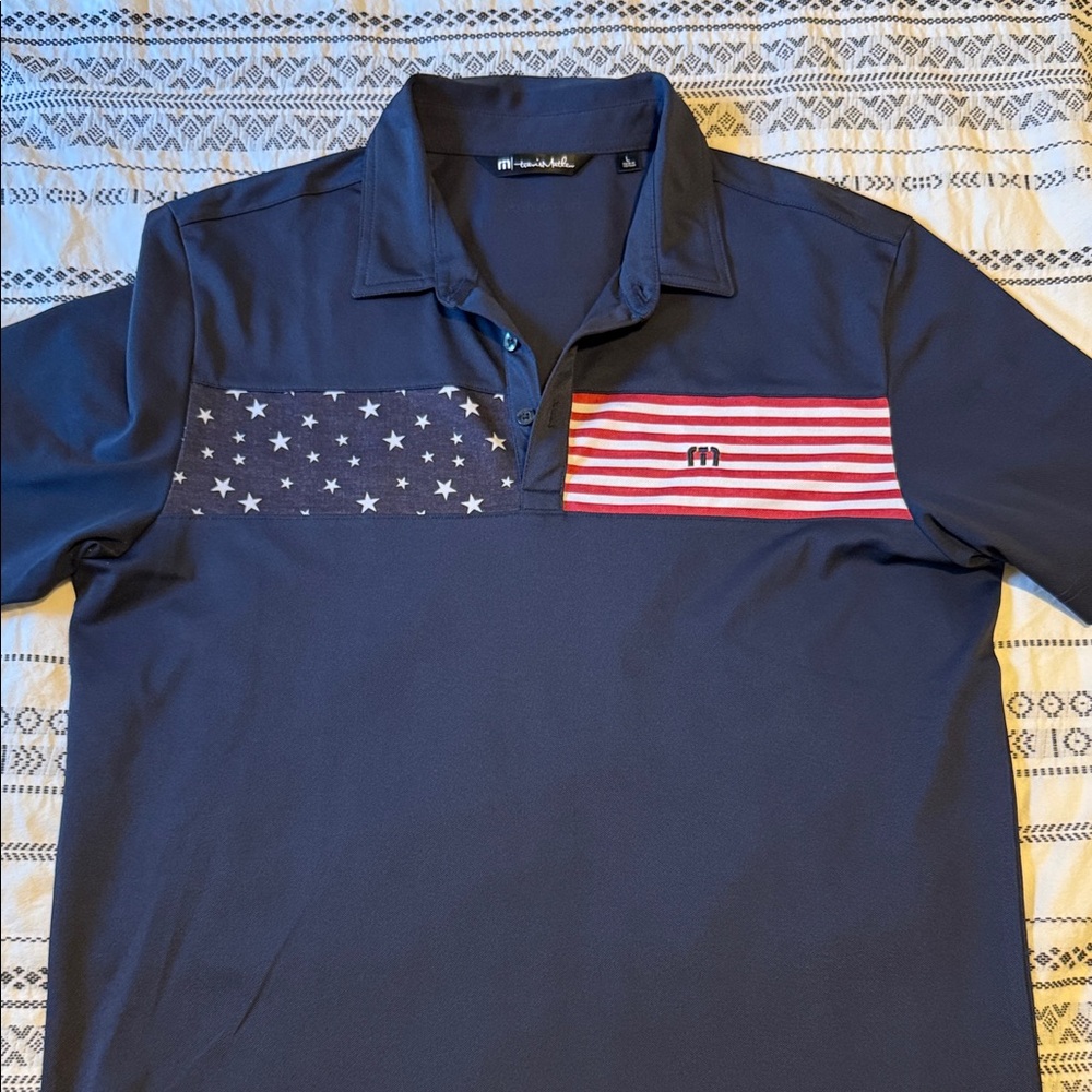 Travis Mathew Navy Polo with Flag Design